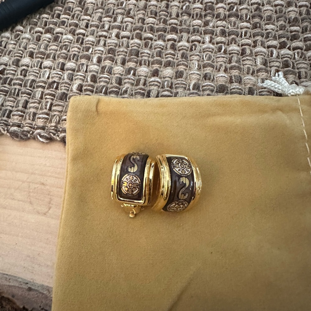 Hermes Gold and Brown Crescent Earrings authentic